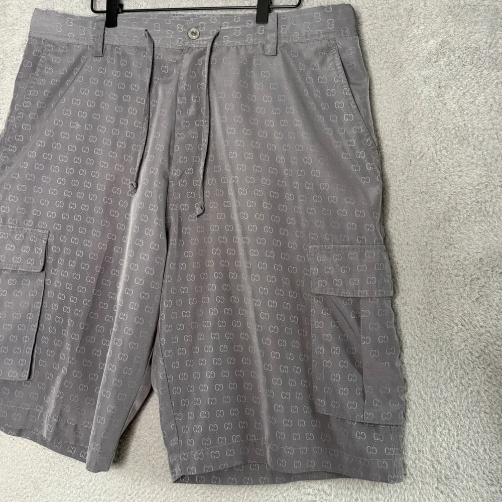 Gucci Mens GG Monogram Cargo Shorts Grey Jacquard Made in Italy Drawstring Waist